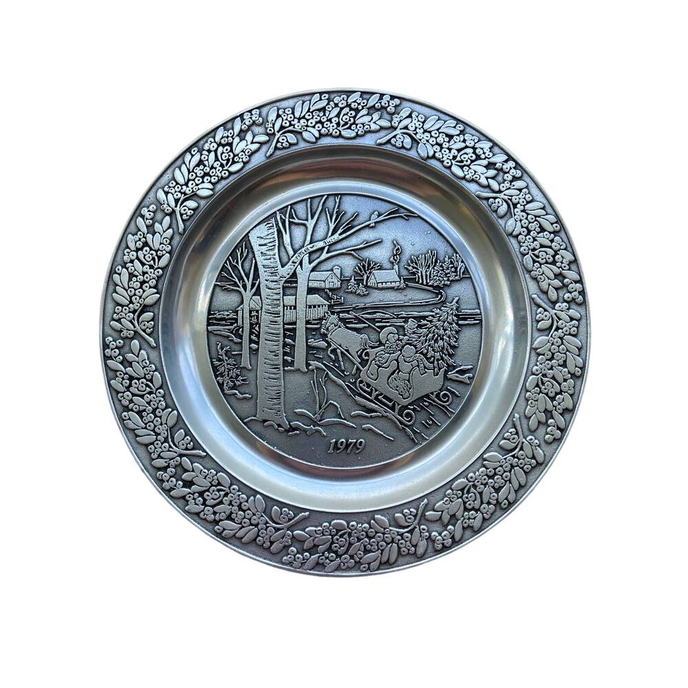 Vintage 1979 Decorative Wilton Armetale Pewter Christmas Plate Sleigh Ride